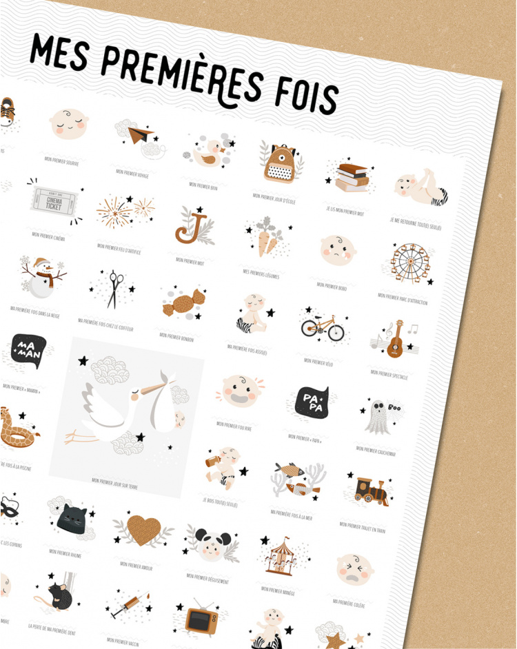 les petites dates mes premières fois affiche cadeaux naissance bebe parents cadre décoration le beguin de Charlie concept store tours
