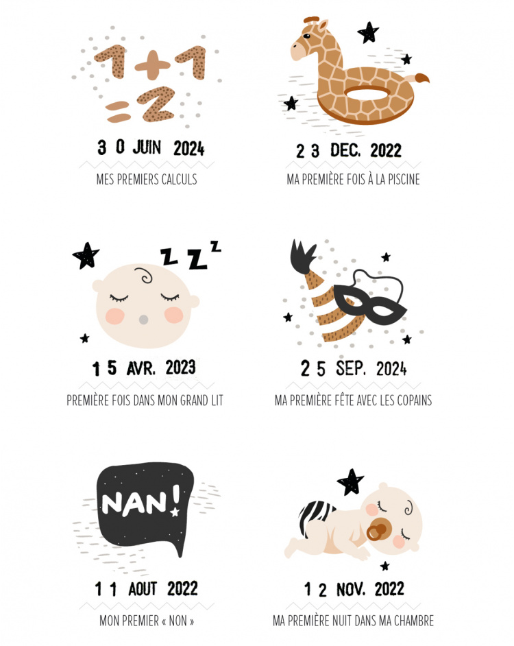 les petites dates mes premières fois affiche cadeaux naissance bebe parents cadre décoration le beguin de Charlie concept store tours