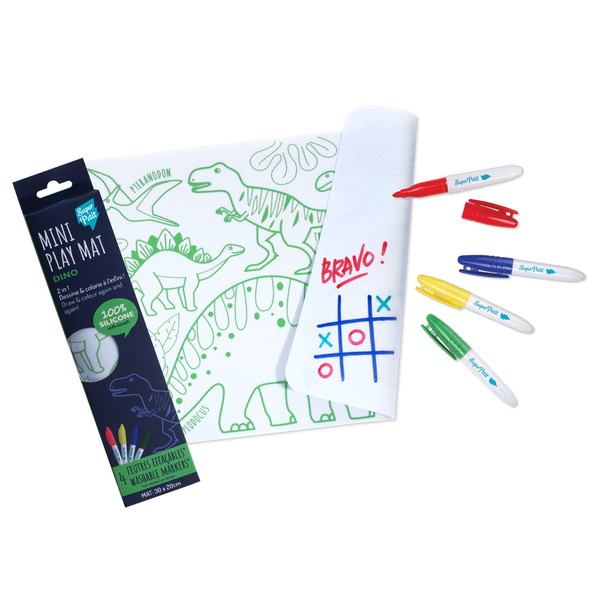 Mini set de coloriage dinosaures en silicone réutilisable pour enfant de la marque Super Petit chez Le béguin de Charlie