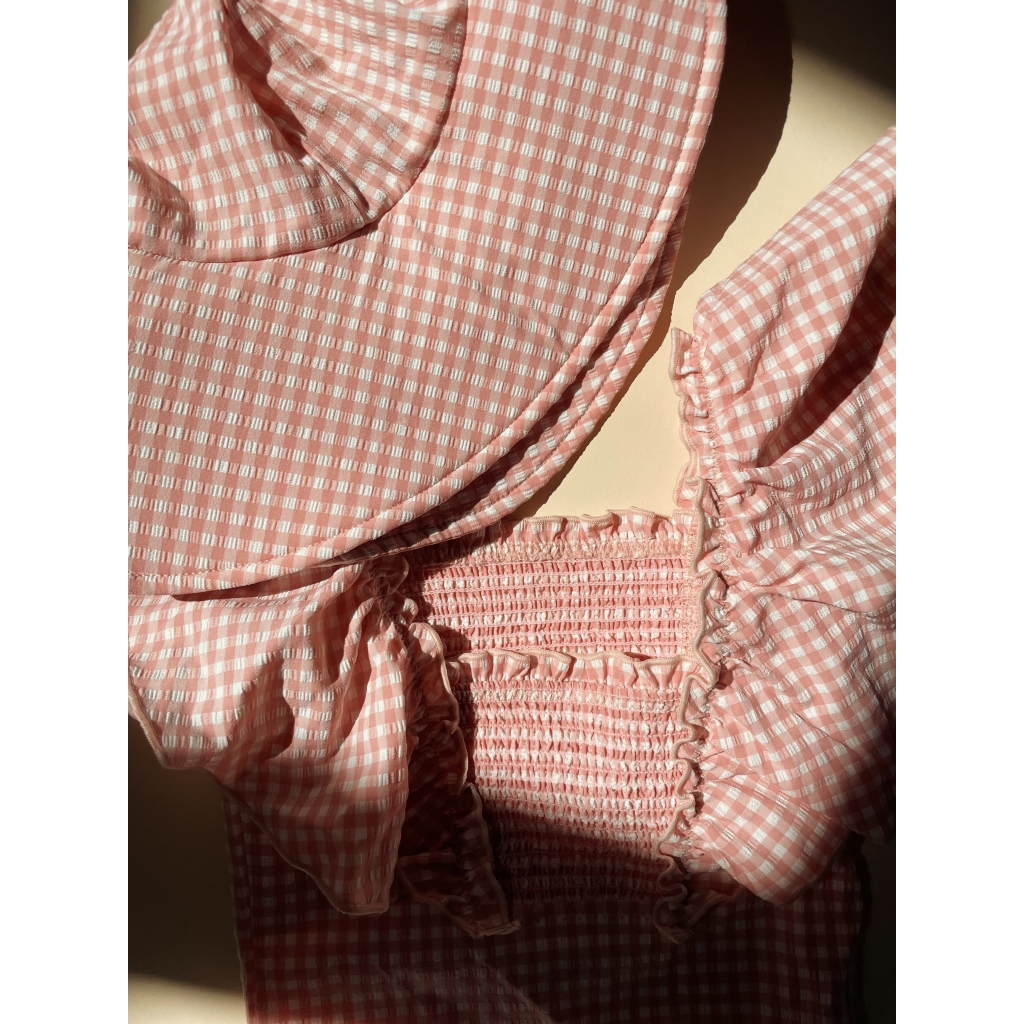 Chapeau de bain anti UV / Vichy rose poudré – Image 3
