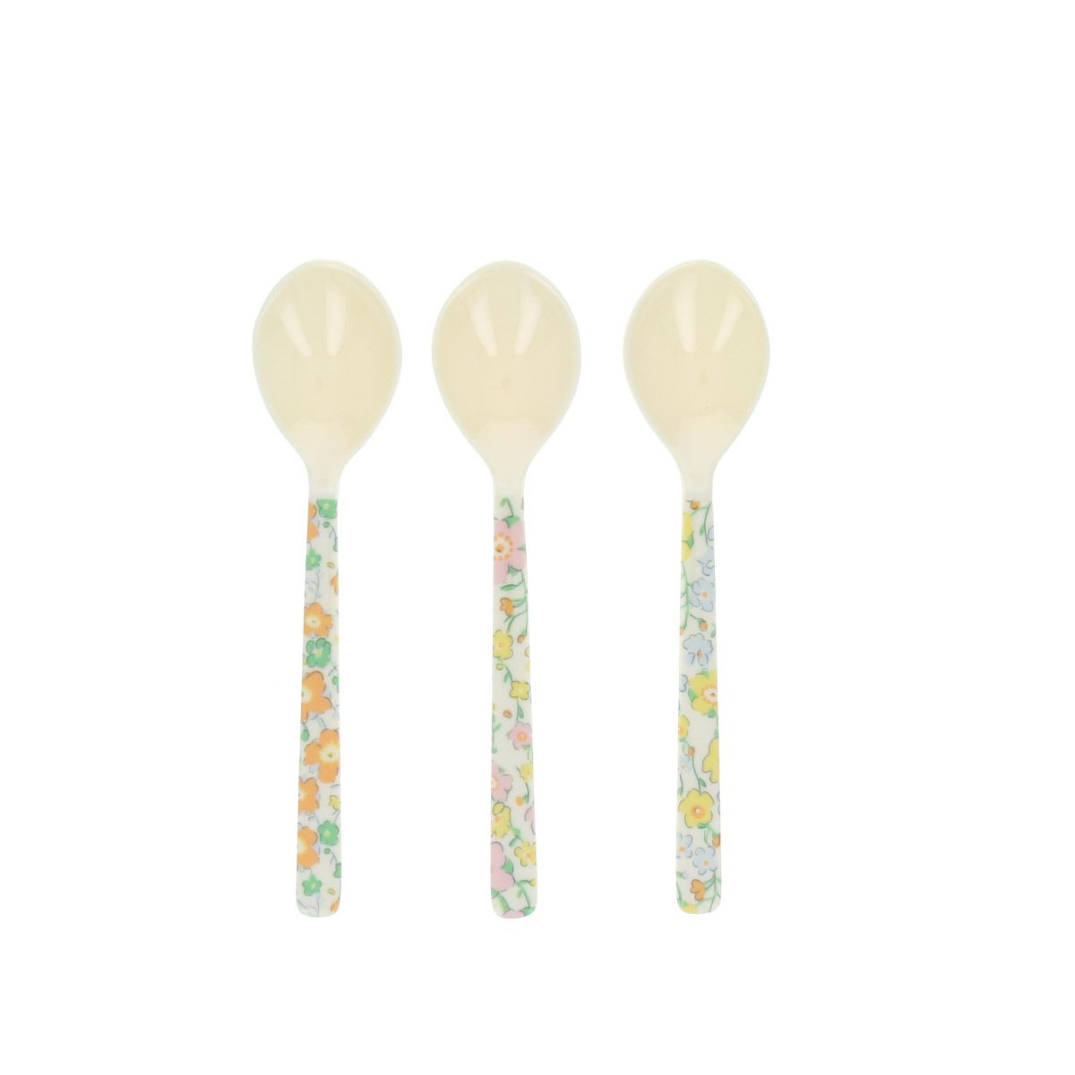 cuillère vaisselle pour bebe et enfants motif fleurs vendues par trois de la marque le petit souk à dénicher chez le béguin de Charlie à Tours