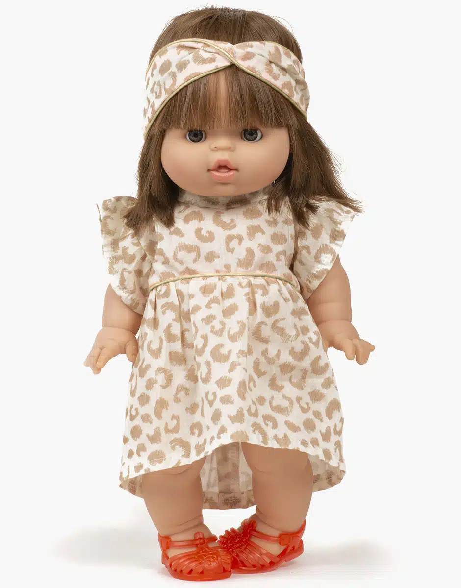 robe Daisy léopard avec un headband pour les poupées minikane de 34 cm chez le béguin de Charlie à Tours