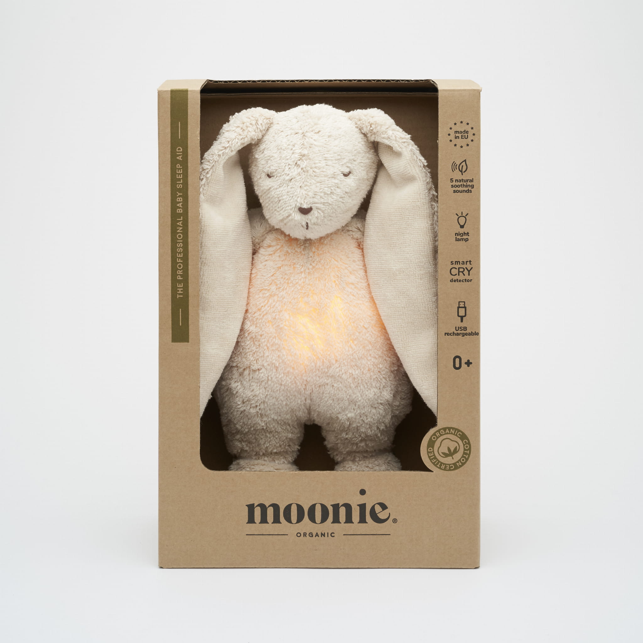 moonie peluche bruits blancs avec veilleuse et sons apaisants pour bébé cadeau de naissance doudou tout doux pour accompagner vers l'endormissement et apaiser les nouveaux nés mais aussi les enfants un peu plus grands chez le béguin de Charlie à Tours