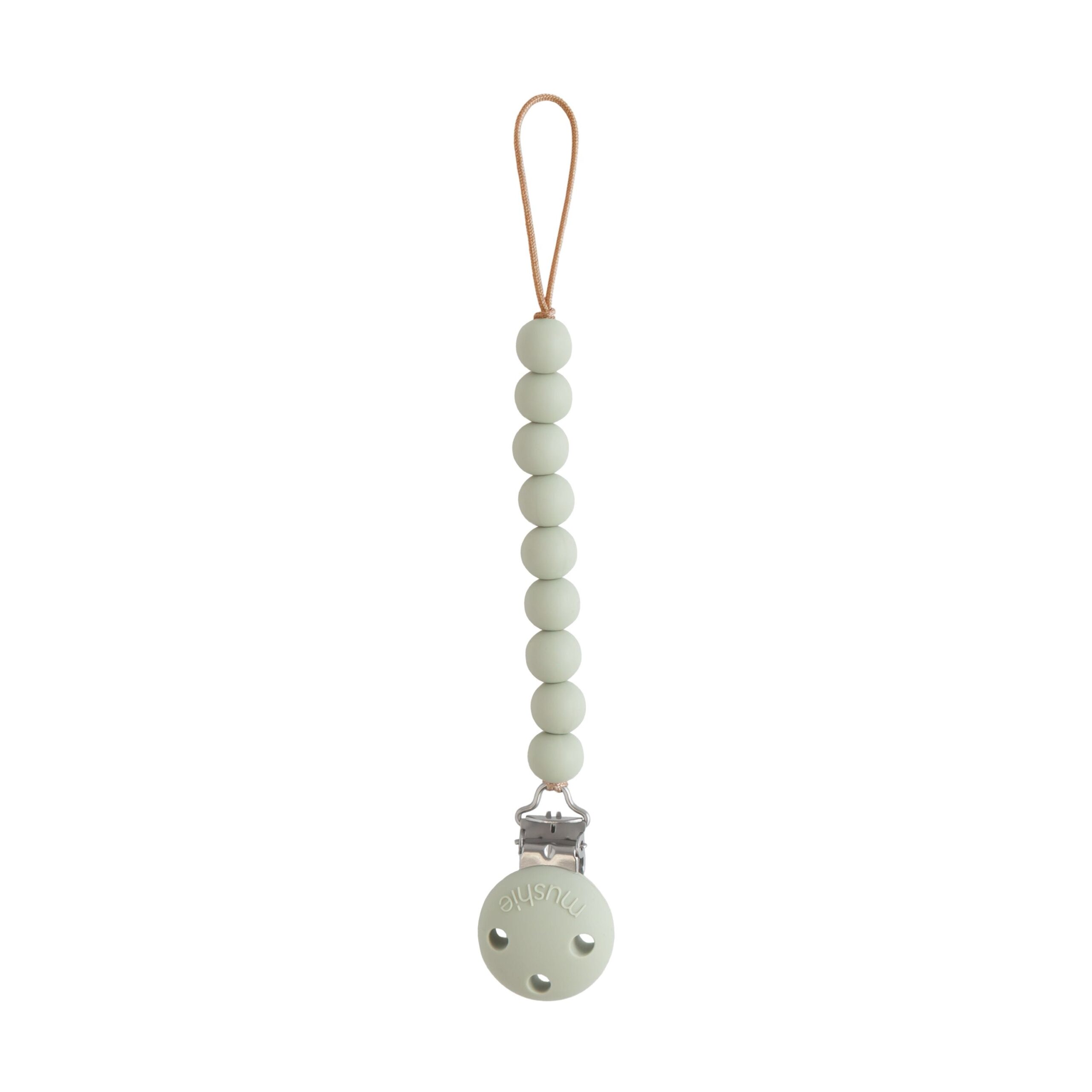 attache tetine sage pour bébé de la marque Mushie en silicone chez Le béguin de Charlie