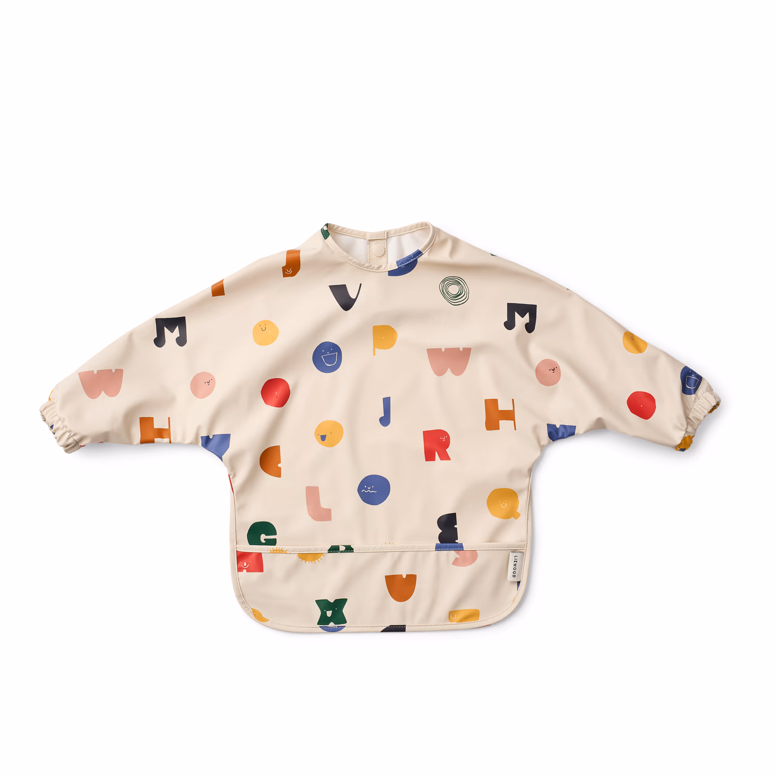 bavoir à manches longues pour bébés et enfants motif Characters alaphabet - de la marque Liewood - repas bébés et enfants - disponible en ligne et en boutique chez Le béguin de Charlie à Tours