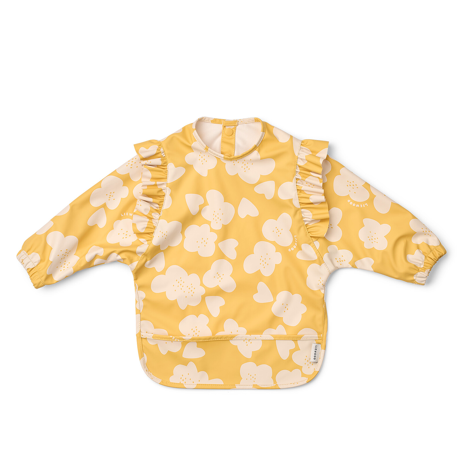 bavoir tablier manches longues avec volants Flowers yellow lemon - pour la diversification alimentaire et la peinture - vêtement et accessoire enfant - idée cadeau et cadeau de naissance - de la marque Liewood - disponible en ligne et en boutique chez Le béguin de Charlie à Tours