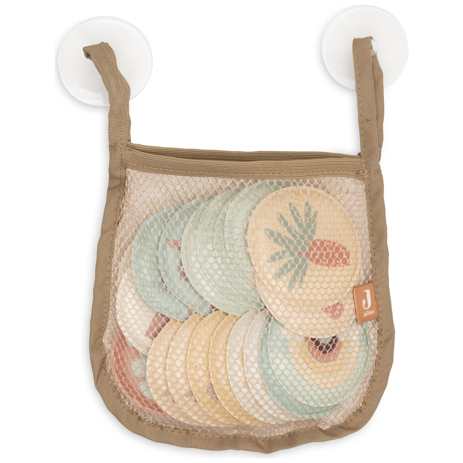 jouet de bain mémorie avec filet pour le ranger et ventouse pour enfant de la marque Jollein