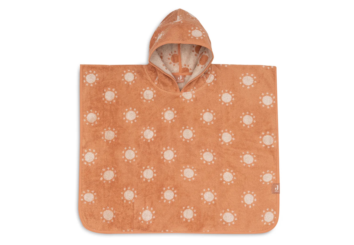 poncho reversible motif soleil couleur orangé avec capuche pour bébé et enfant à la sortie du bain de la marque Jollein chez Le béguin de Charlie
